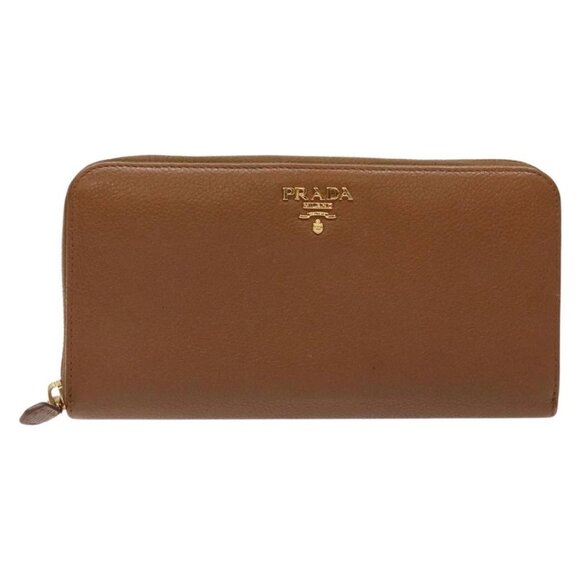 PRADA Long Wallet Leather Brown Gold Auth 133495 - Picture 2 of 16